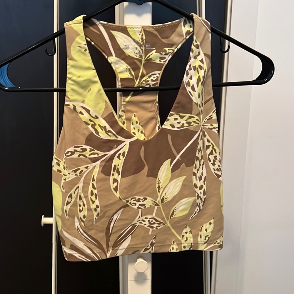 Aerie tan and neon yellow print longline sports bra  medium
